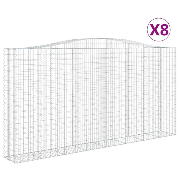 vidaXL buede gabionkurve 8 stk. 400x50x200/220 cm galvaniseret jern
