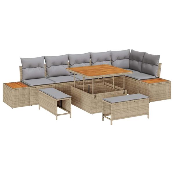 vidaXL Havesofa S&aelig;t 9 pcs Beige polyrattan