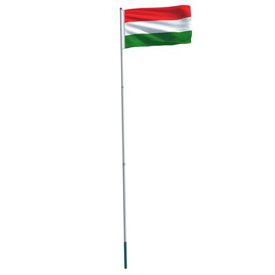 vidaXL Ungarns flag og flagstang 6 m aluminium
