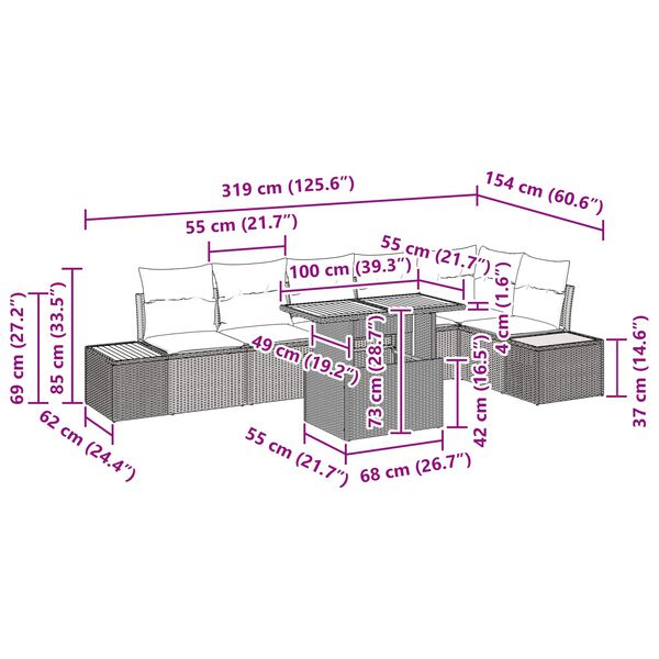 vidaXL Havesofa S&aelig;t med opbevaring 7 pcs Sort Poly rattan