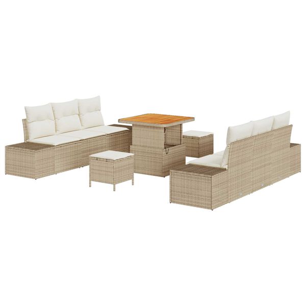 vidaXL Havesofa S&aelig;t med pude med opbevaring 9 pcs Beige Poly rattan