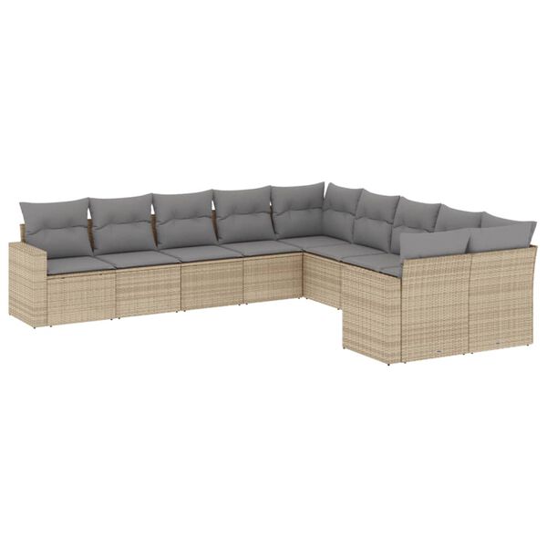 vidaXL sofas&aelig;t til haven 10 dele med hynder polyrattan beige