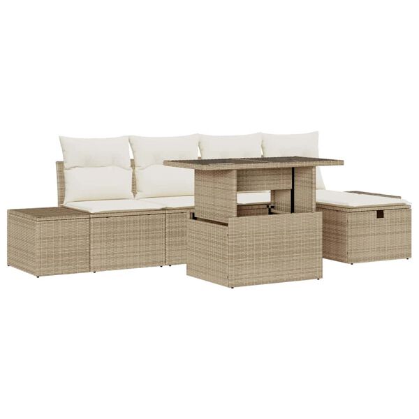 vidaXL Havesofa S&aelig;t 6 pcs Beige Poly rattan