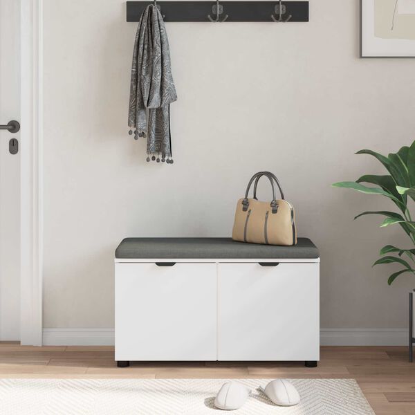 vidaXL Hallb&aelig;nk med pude med opbevaring med d&oslash;r Hvid 80 x 46 x 46 cm