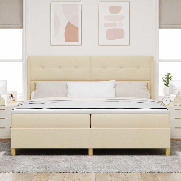 vidaXL Box spring seng med madras Creme 200 x 200 cm Stof