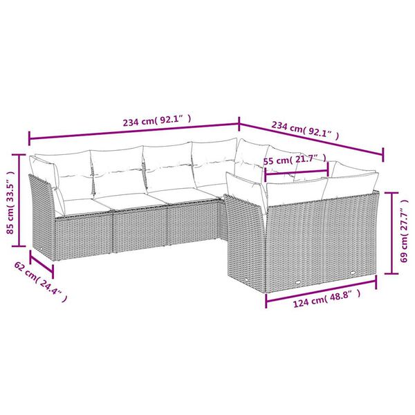 vidaXL sofasæt til haven 8 dele med hynder polyrattan sort