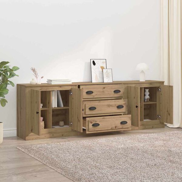 vidaXL Sideboards med skuffe 3 pcs Gammelt tr&aelig; 70 x 35,5 x 67,5 cm