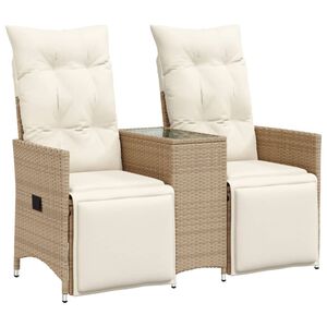 vidaXL 2-personers havesofa med bord og l&aelig;nefunktion polyrattan beige