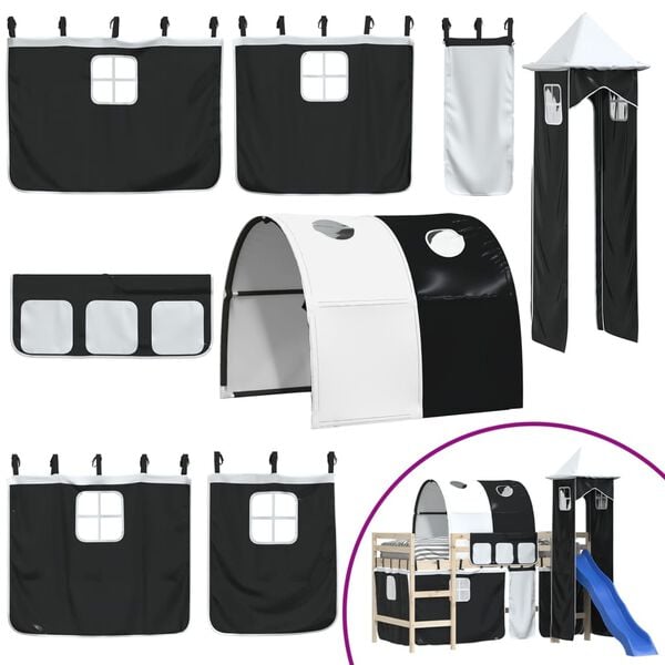 vidaXL gardiner med tunnel og t&aring;rn til h&oslash;jseng hvid og sort