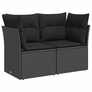 vidaXL havesofa med hynder 2-personers sort polyrattan
