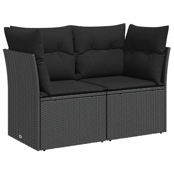 vidaXL havesofa med hynder 2-personers sort polyrattan