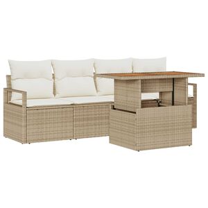 vidaXL Havesofa S&aelig;t med opbevaring 5 pcs Beige Poly rattan