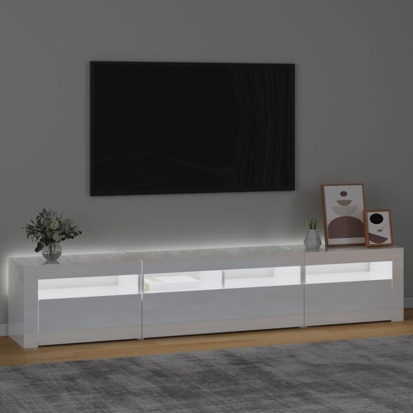 vidaXL tv-skab med LED-lys 210x35x40 cm hvid h&oslash;jglans