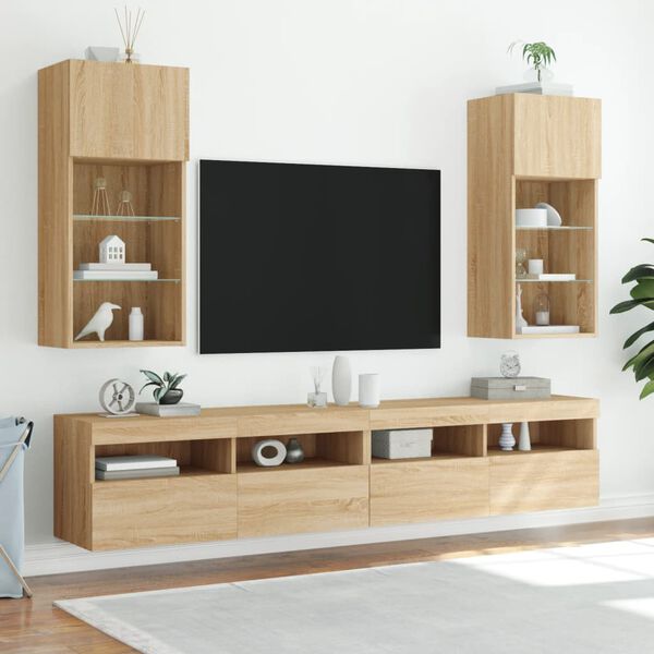 vidaXL tv-borde med LED-lys 2 stk. 40,5x30x90 cm sonoma-eg
