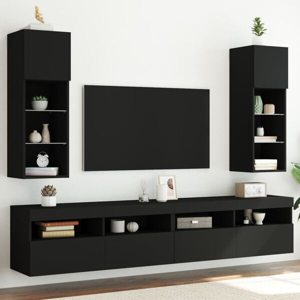 vidaXL tv-borde 2 stk. med LED-lys 30,5x30x90 cm sort