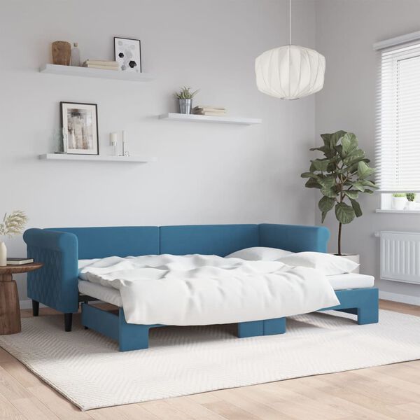 vidaXL daybed med udtr&aelig;k 80x200 cm velour bl&aring;
