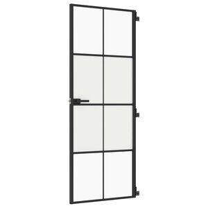 vidaXL d&oslash;r 76x201,5 cm h&aelig;rdet glas og aluminium sort