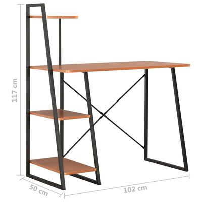 vidaXL skrivebord med reol 102x50x117 cm sort og brun