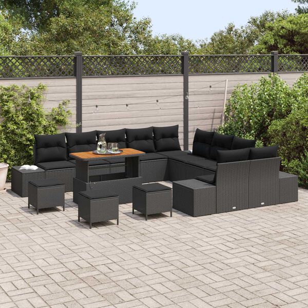 vidaXL Havesofa S&aelig;t med pude med opbevaring 14 pcs Sort Poly rattan