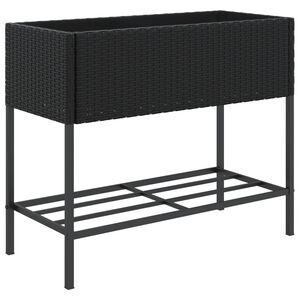 vidaXL plantekasse med hylde polyrattan sort
