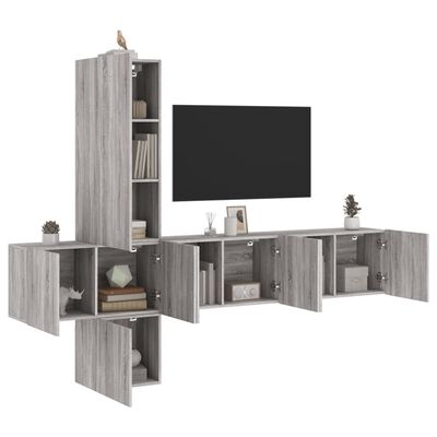 vidaXL tv-møbel til væg 5 dele konstrueret træ grå sonoma