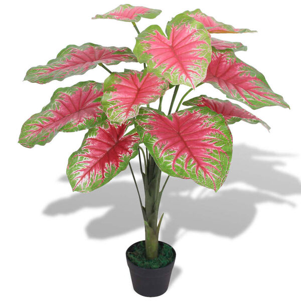 vidaXL kunstig caladium-plante med urtepotte 85 cm grøn og rød