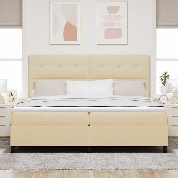 vidaXL Box spring seng med madras Creme 200 x 200 cm Stof