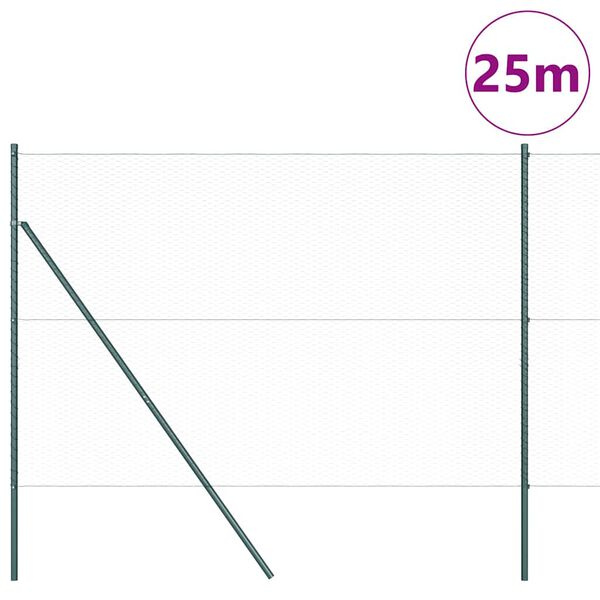 vidaXL Hegn med stolper Gr&oslash;n 1.5 x 25 m PVC-belagte st&aring;l