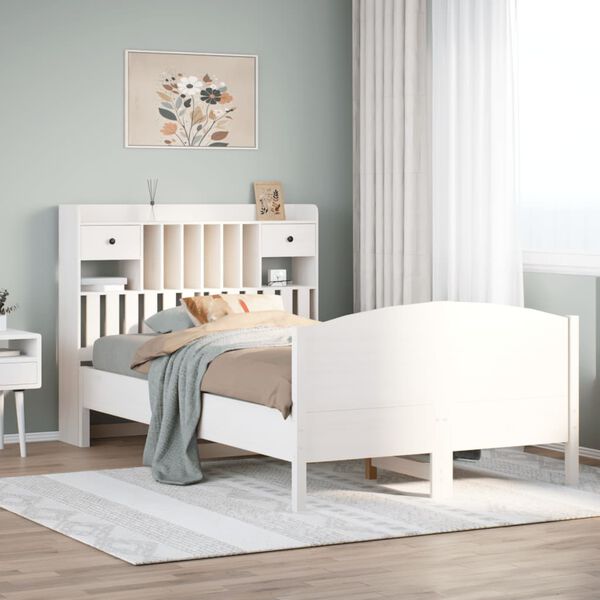 vidaXL seng med reol uden madras 135x190 cm massivt fyrretr&aelig; hvid