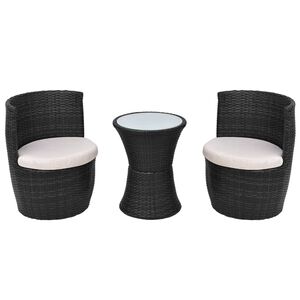 vidaXL bistros&aelig;t 3 dele med hynder polyrattan sort