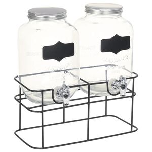 vidaXL drikkevaredispensers&aelig;t 2 stk. med stativ 2 x 4 l glas