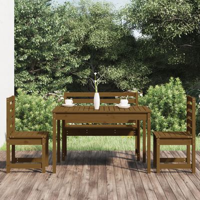 vidaXL spisebordssæt til haven 4 dele massivt fyrretræ gyldenbrun