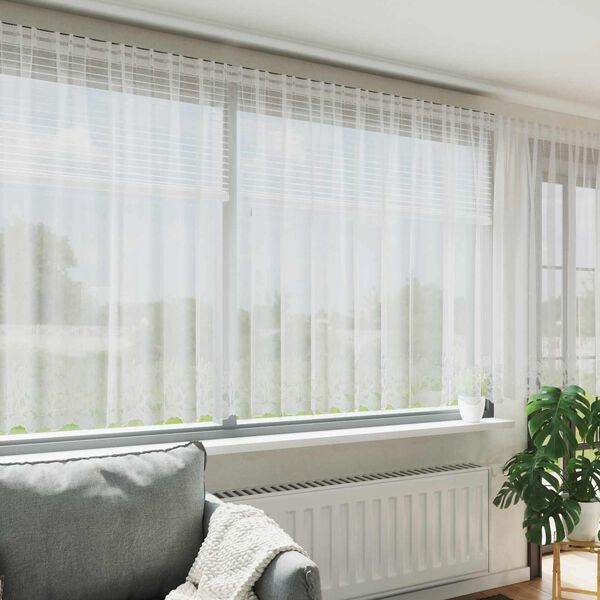 vidaXL Lace Gardin med gardiner Blomstret Hvid 160 x 500 cm Polyester