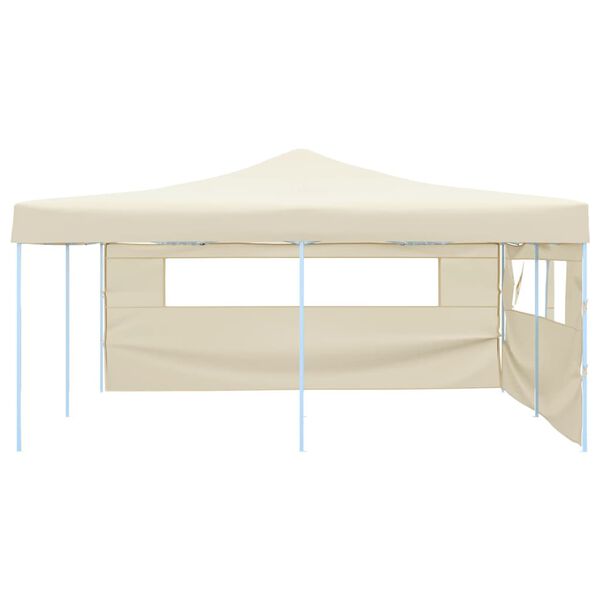 vidaXL foldbar pavillon med 2 sidev&aelig;gge 5x5 m cremefarvet