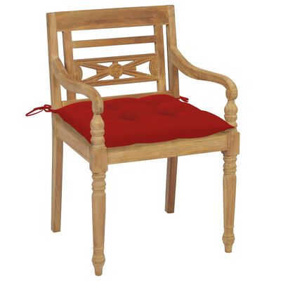 vidaXL Batavia-stole 2 stk. med røde hynder massivt teaktræ