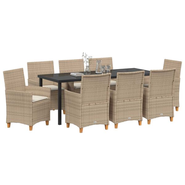 vidaXL Have Spisebordss&aelig;t 9 pcs Beige polyrattan