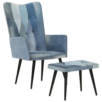 vidaXL lænestol med fodskammel denim-patchwork kanvas blå