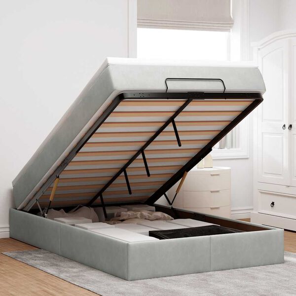 vidaXL osmannisk sengeramme med madras 120x200 cm fl&oslash;jl lysegr&aring;