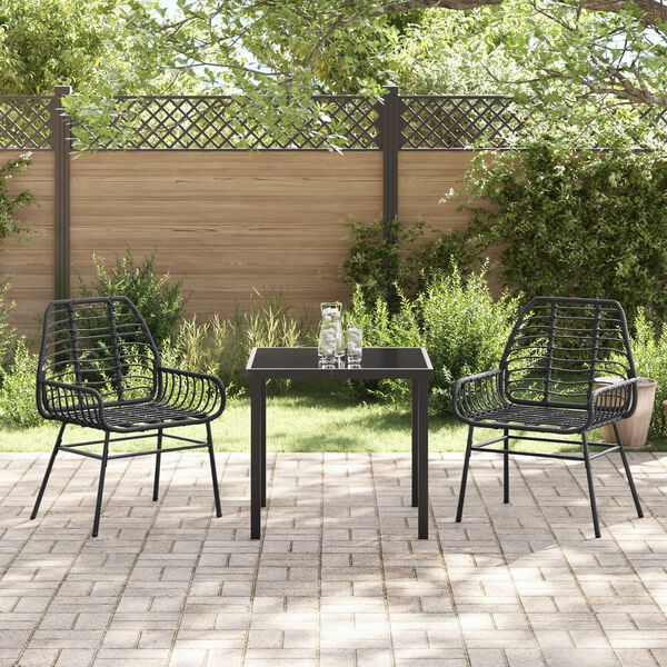vidaXL Have Spisebordssæt 3 pcs Sort polyrattan