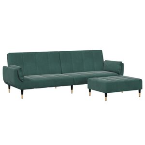 vidaXL 2-personers sovesofa med fodskammel velour m&oslash;rkegr&oslash;n