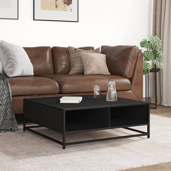 vidaXL sofabord 80x80x30 cm konstrueret tr&aelig; og metal sort