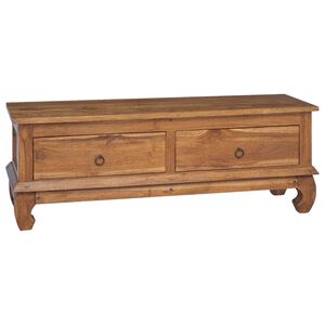 vidaXL TV-bord med skuffe Naturfarvet 110 x 35 x 40 cm Massiv Teaktr&aelig;