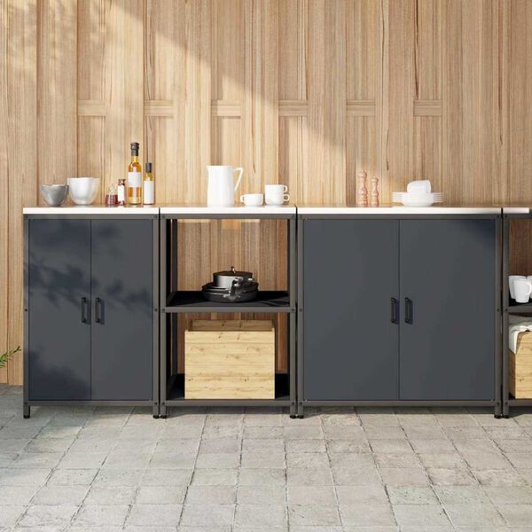 vidaXL K&oslash;kkenopbevaringss&aelig;t med hylde 3 pcs Antracit Koldvalset st&aring;l