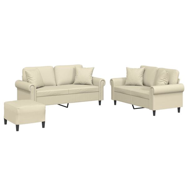 vidaXL sofas&aelig;t 3 dele med puder kunstl&aelig;der cremefarvet