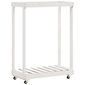 vidaXL br&aelig;ndestativ med hjul 76,5x40x108 cm massivt fyrretr&aelig; hvid