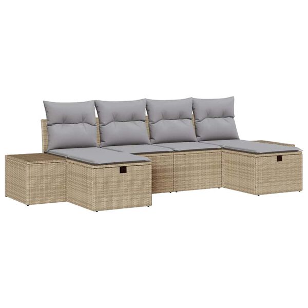 vidaXL Havesofa Sæt med pude 6 pcs Beige polyrattan