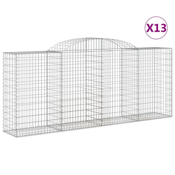 vidaXL buede gabionkurve 13 stk. 300x50x120/140 cm galvaniseret jern