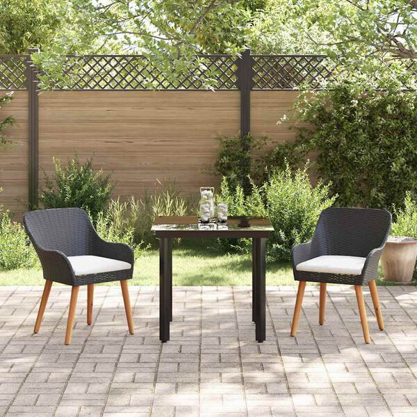 vidaXL Have Spisebordss&aelig;t med pude 3 pcs Sort polyrattan