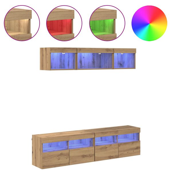 vidaXL TV v&aelig;genheder med LED 5 pcs Artisan Egetr&aelig; 80 x 30 x 40 cm