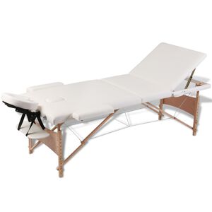 vidaXL sammenfoldeligt massagebord med tr&aelig;stel 3 zoner cremefarvet